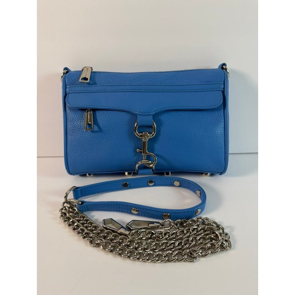 Rebecca Minkoff Genuine Leather M.A.C. Crossbody Bag Silver Hardware Cerulean